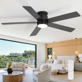 42"/52" Ceiling Fan with Light, Matte Black Finish, 5 Black Blades, Acrylic 18W LED (3 Color Temps with Memory), Quiet DC Motor, 6 Speeds, Forward/Reverse Airflow, Timer, Full Remote Control Included